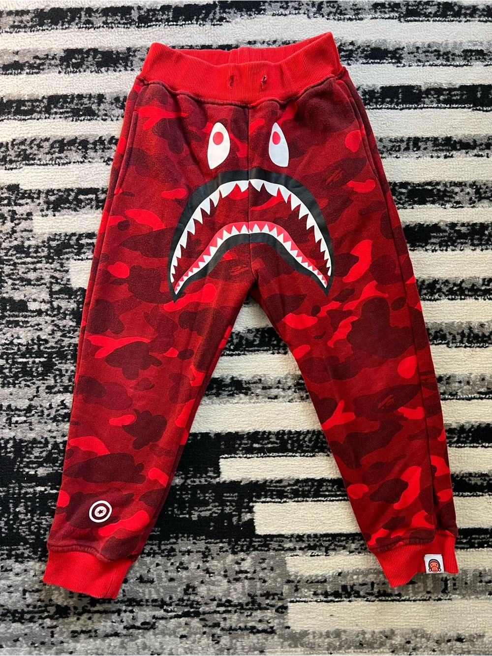 BAPE kids Red Camo Shark Sweatpants